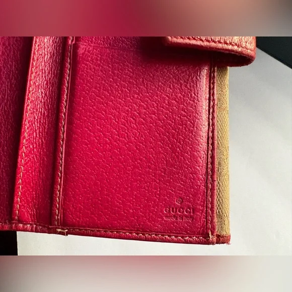 Gucci GG Beige Canvas Long Wallet with Pink Leather Interior Vintage - Picture 7 of 15